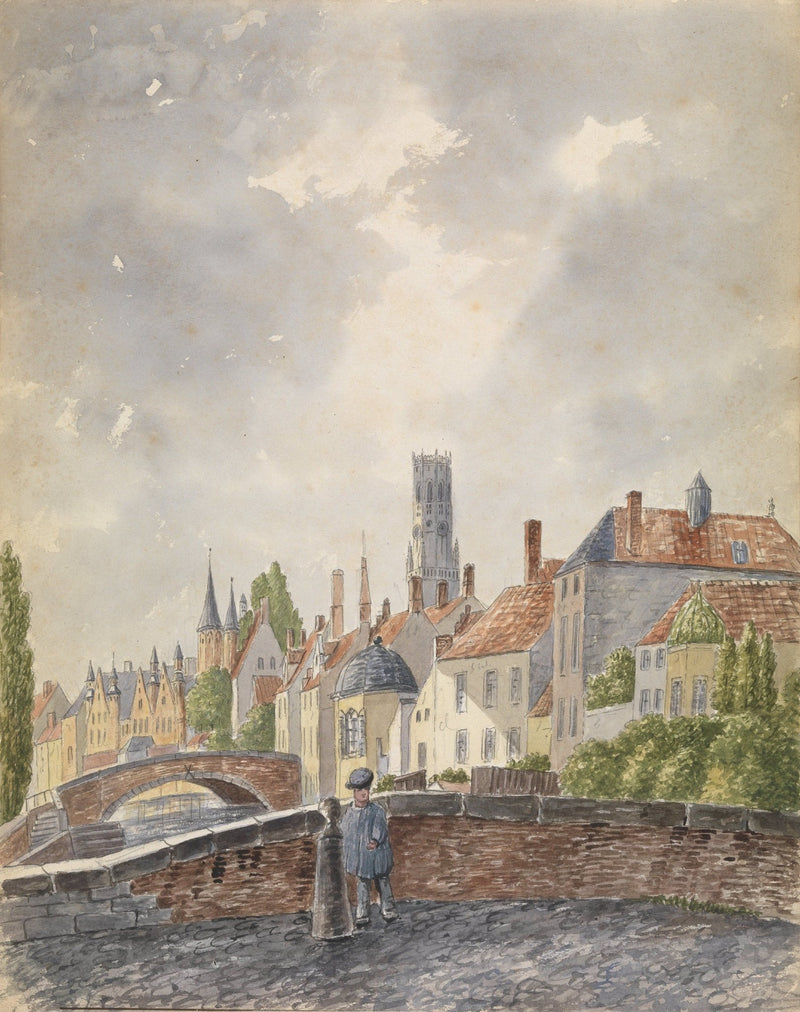 Hand-painted historic bruges canal and old town view landscape oil painting on canvas