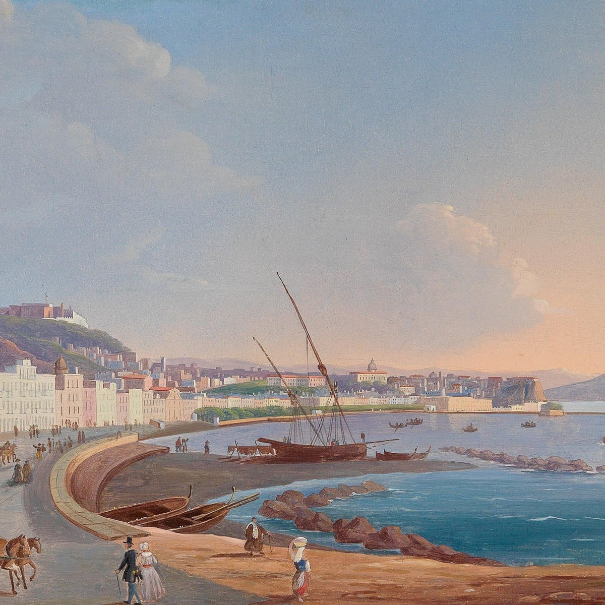 Historic Coastal Harbor, Sailing Boats – Hand - Painted Oil Painting - Oil Painting Haven