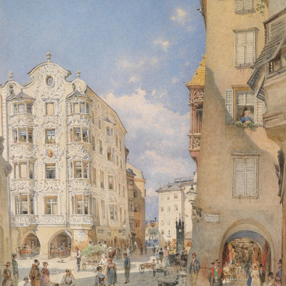 Historic European City Street Scene - Landscape Oil Painting - Oil Painting Haven