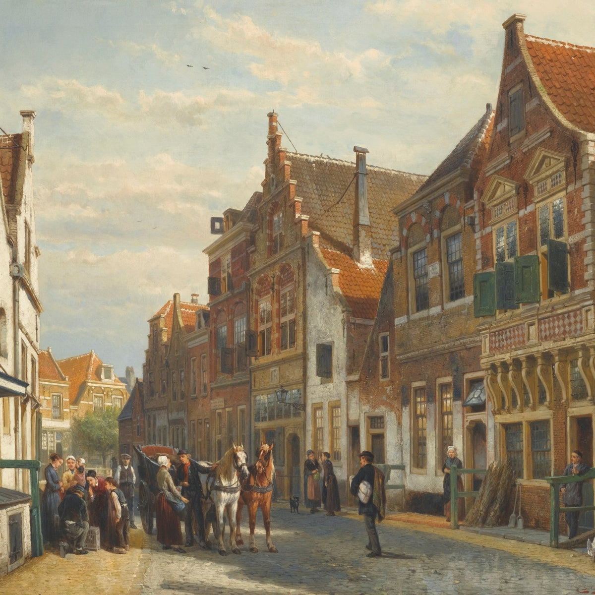 Historic European Street with Horse Carriage - Landscape Oil Painting - Oil Painting Haven