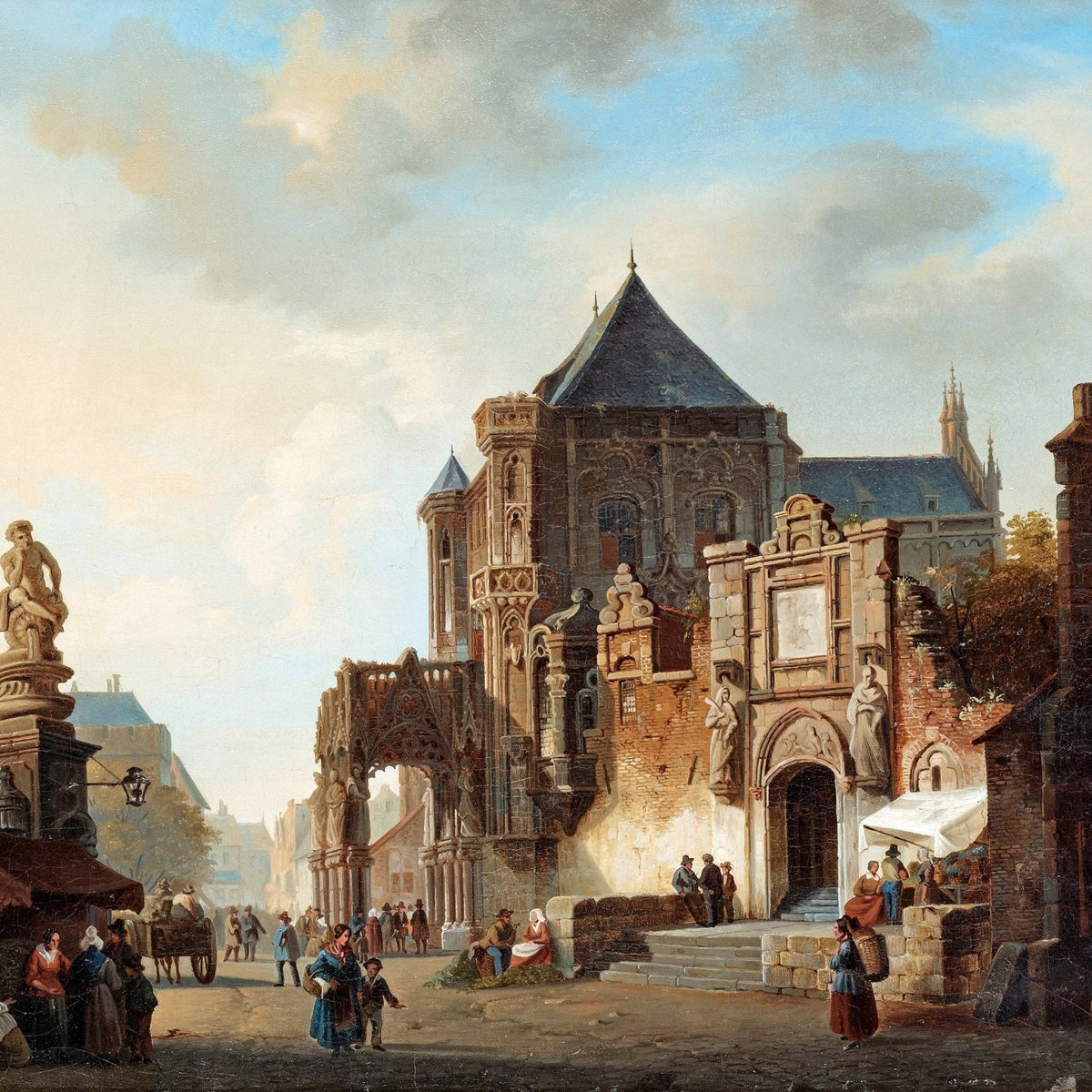 Historic European Town Square – Hand - Painted Landscape Oil Painting - Oil Painting Haven