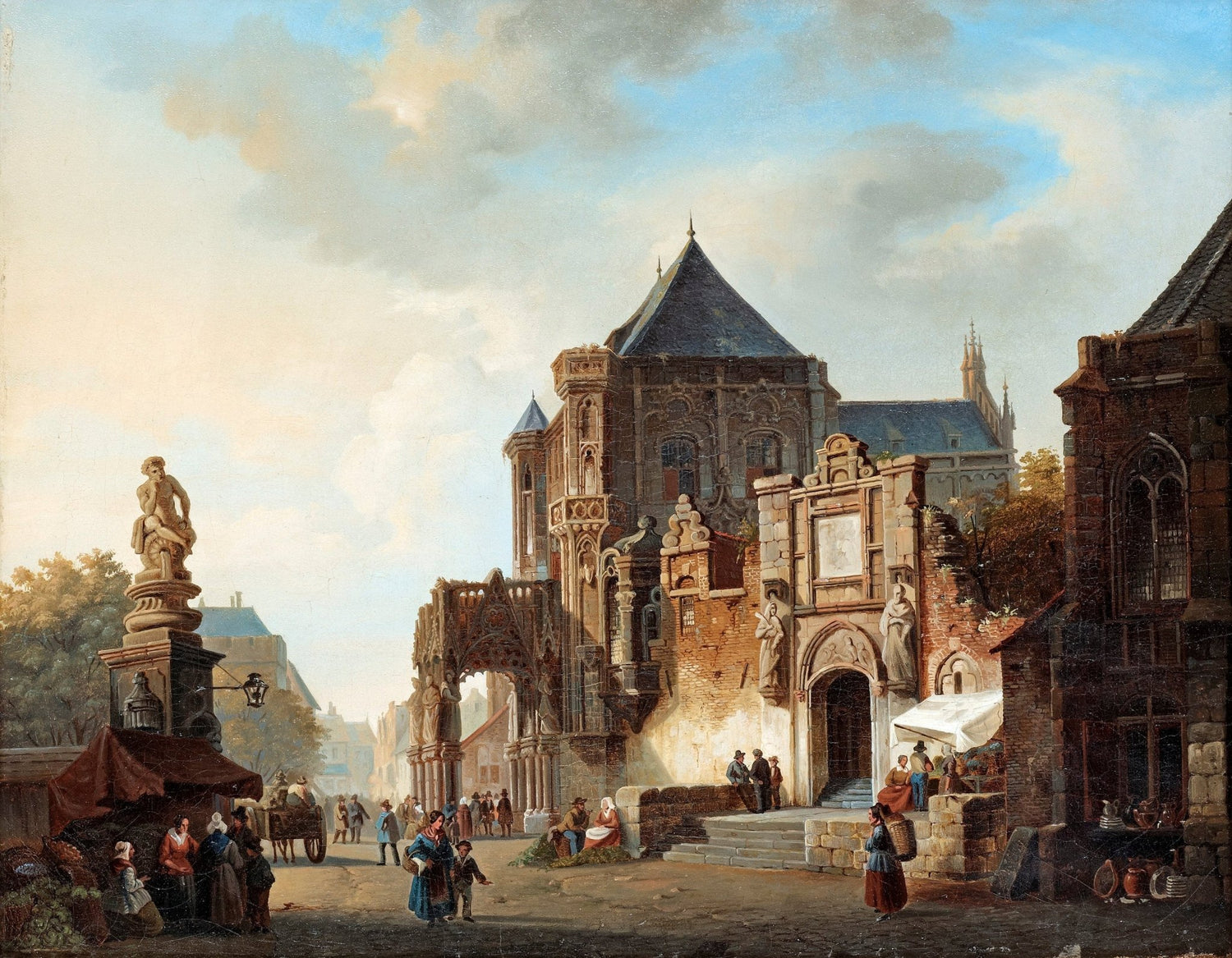 Historic European Town Square – Hand - Painted Landscape Oil Painting - Oil Painting Haven
