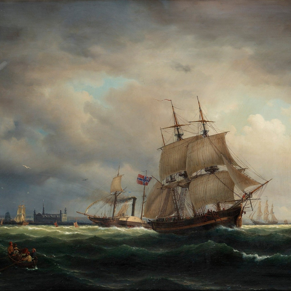 Hand-painted historic fleet at sea nautical oil painting on canvas