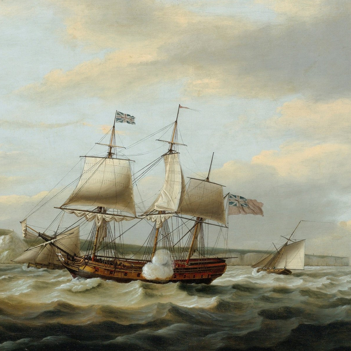 Hand-painted naval battle with sailing warships nautical oil painting on canvas