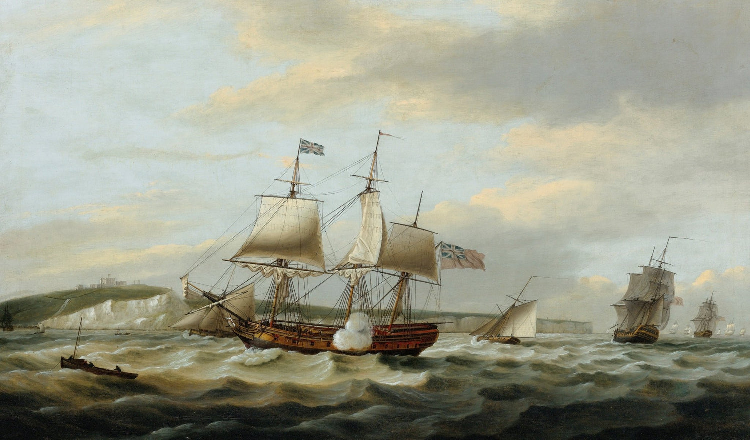 Hand-painted naval battle with sailing warships nautical oil painting on canvas