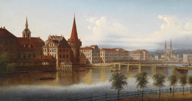 Historic Riverside Cityscape | Hand - Painted Landscape Oil Painting - Oil Painting Haven