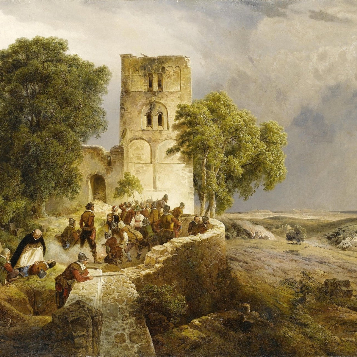 Historic Ruins with Figures in a Pastoral – Landscape Oil Painting - Oil Painting Haven
