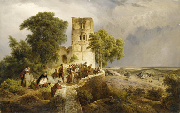 Historic Ruins with Figures in a Pastoral – Landscape Oil Painting - Oil Painting Haven