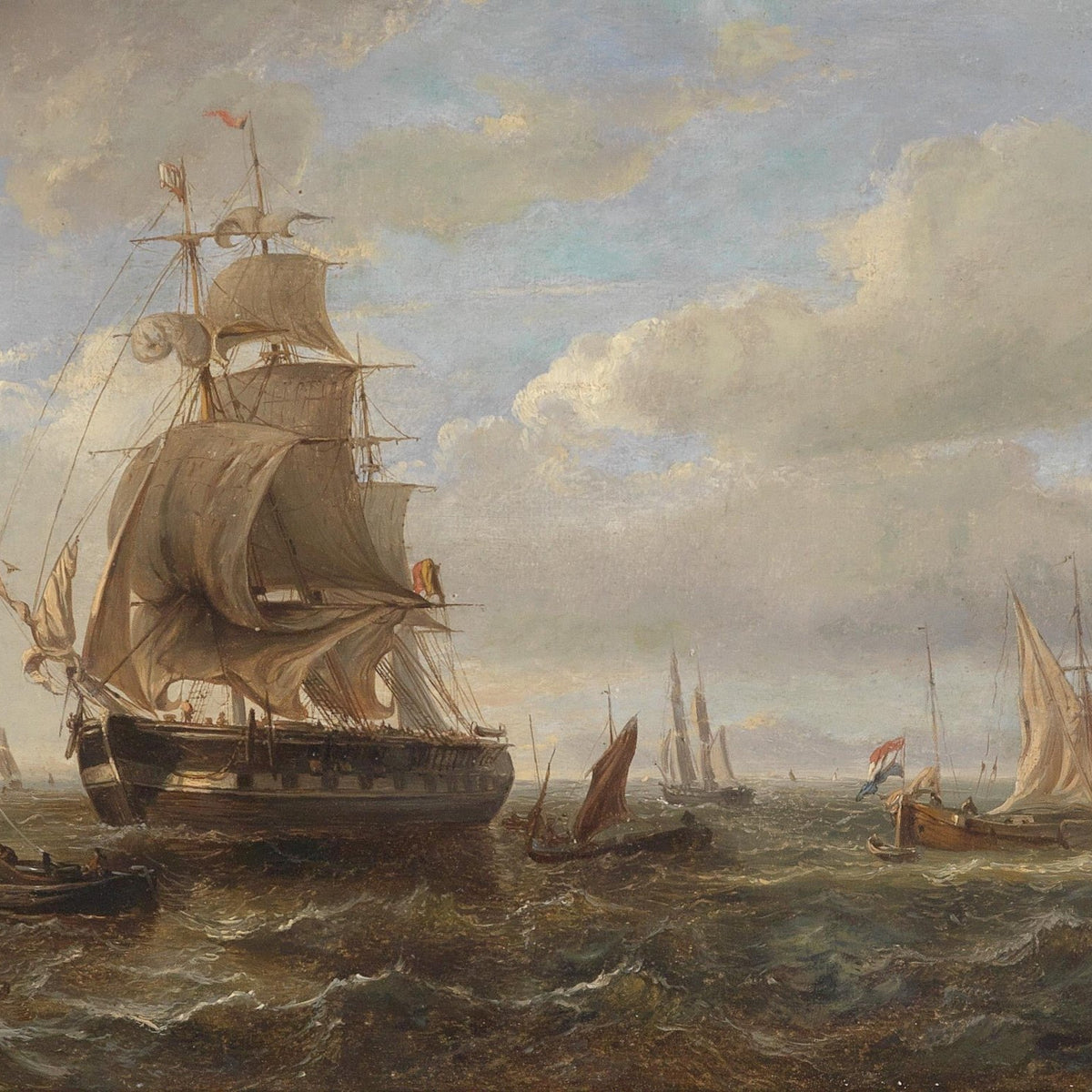 Hand-painted historic sailing ships at sea nautical oil painting on canvas