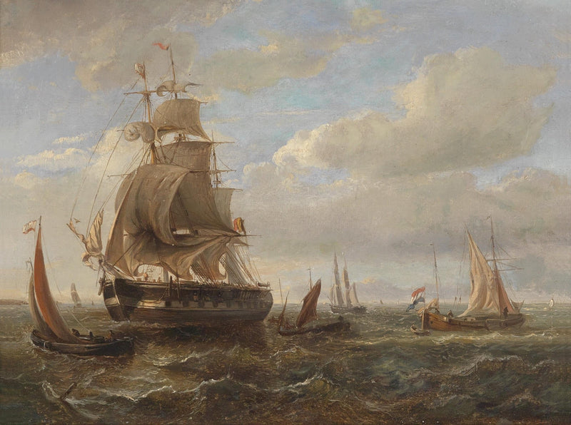 Hand-painted historic sailing ships at sea nautical oil painting on canvas