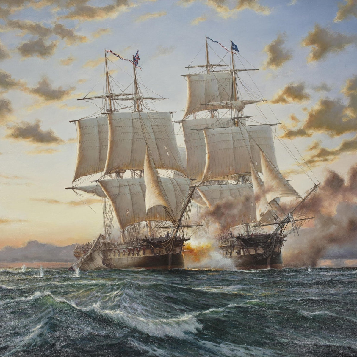 Hand-painted historic sea battle with tall ships nautical oil painting on canvas