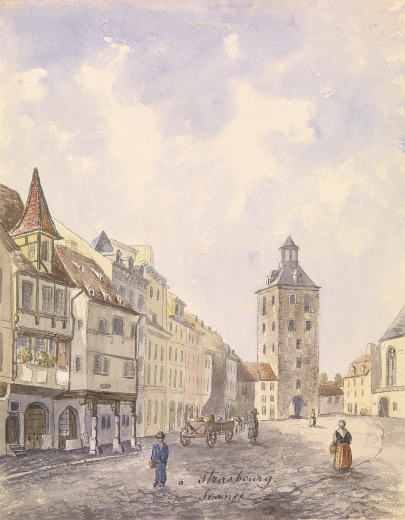 Hand-painted historic strasbourg old street scene landscape oil painting on canvas