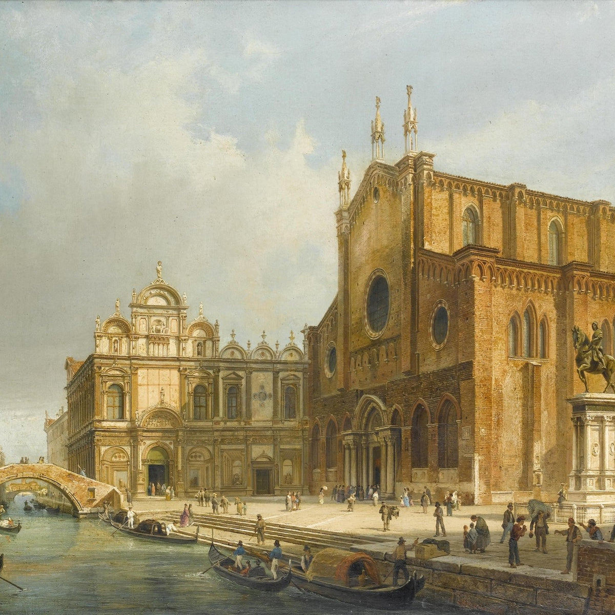 Historic Venetian Square with Canal, Figures – Landscape Oil Painting - Oil Painting Haven