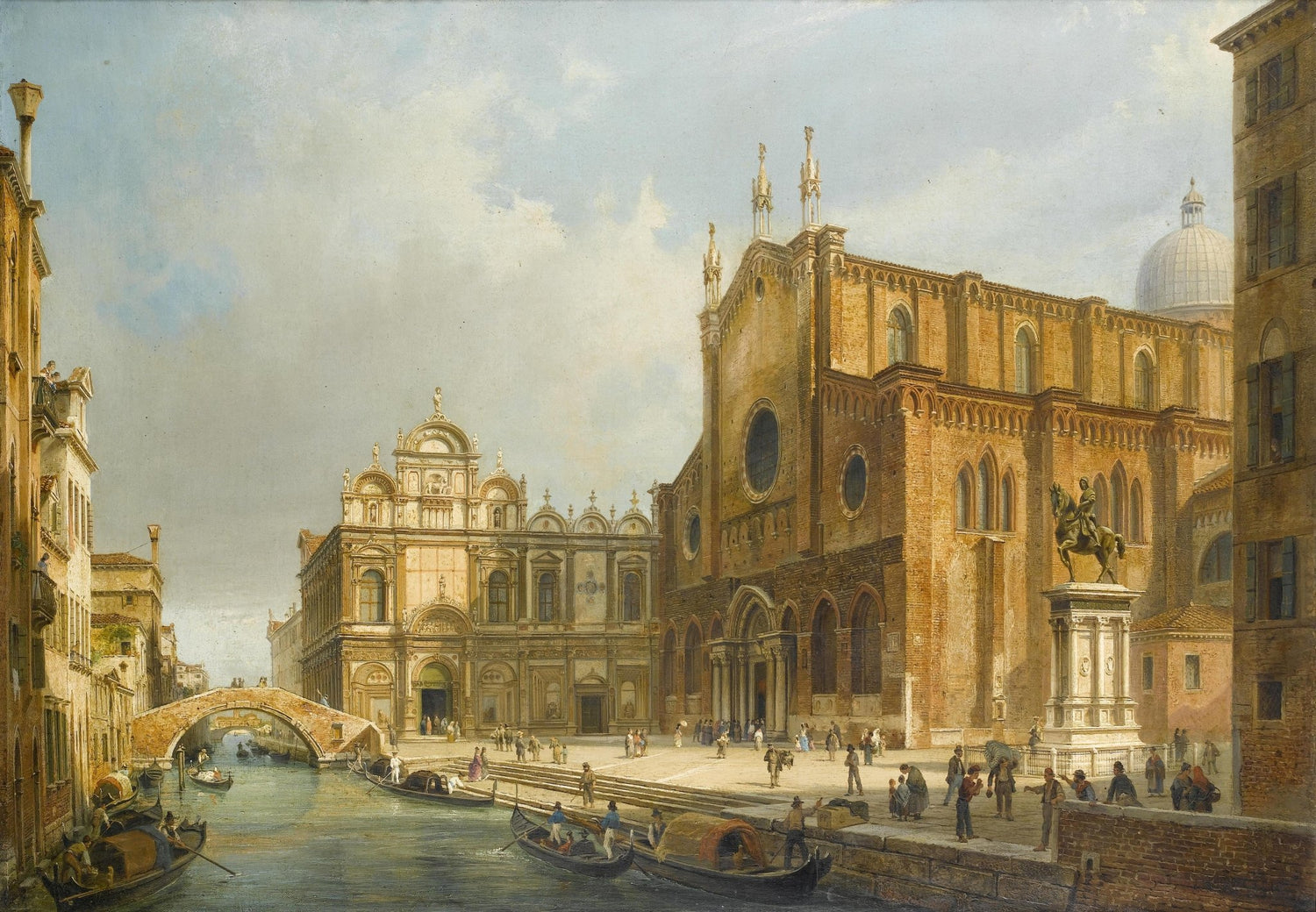 Historic Venetian Square with Canal, Figures – Landscape Oil Painting - Oil Painting Haven