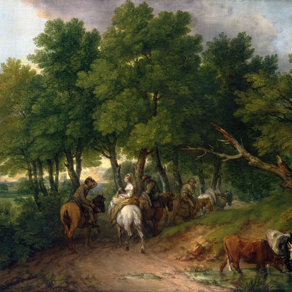 Horse Riders on a Woodland Path with Cattle - Landscape Oil Painting - Oil Painting Haven
