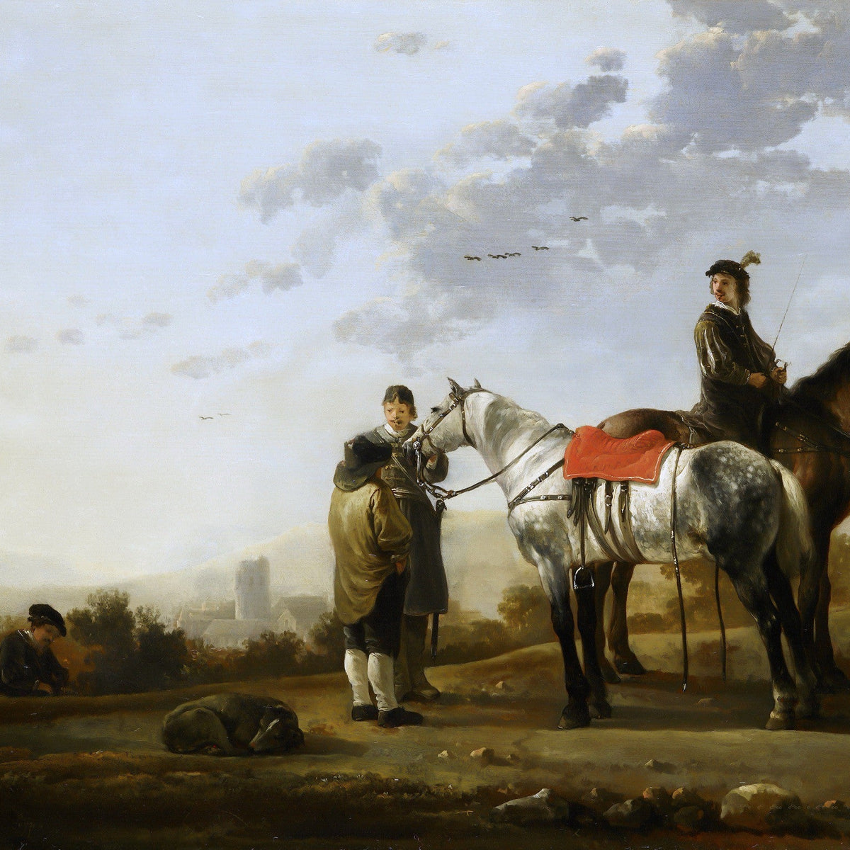 Horsemen Pausing in Countryside Landscape - People Oil Painting - Oil Painting Haven