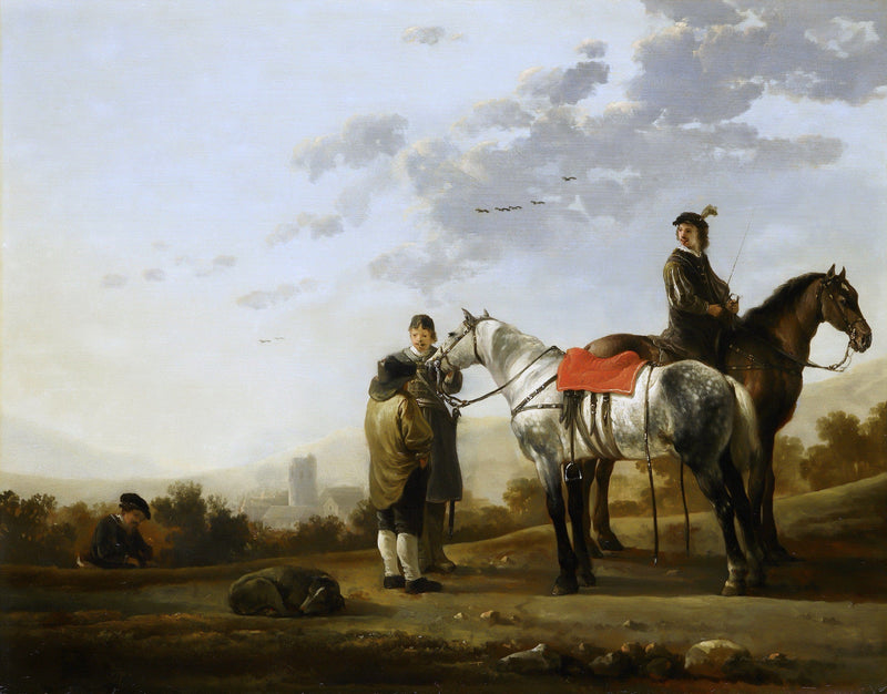 Horsemen Pausing in Countryside Landscape - People Oil Painting - Oil Painting Haven