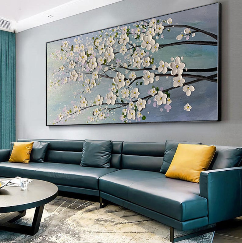 3D Flower Oil Painting On Canvas,Original White Cherry Flower,Large Wall Art, Palette Knife Painting,Textured Acrylic Painting,Handmade Art - Oil Painting Haven Oil Painting Haven