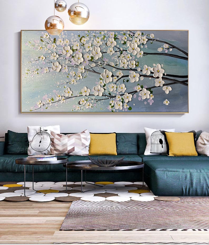 3D Flower Oil Painting On Canvas,Original White Cherry Flower,Large Wall Art, Palette Knife Painting,Textured Acrylic Painting,Handmade Art - Oil Painting Haven Oil Painting Haven