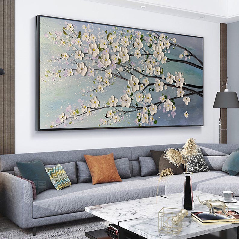 3D Flower Oil Painting On Canvas,Original White Cherry Flower,Large Wall Art, Palette Knife Painting,Textured Acrylic Painting,Handmade Art - Oil Painting Haven Oil Painting Haven