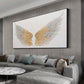 Large Gold Angel Wing Oil Painting on Canvas, Abstract Original Modern Minimalist Custom 3D Textured Acrylic Painting Bedroom Wall Art Decor - Oil Painting Haven