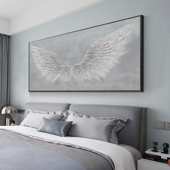 Large White Angel Wing Oil Painting on Canvas, Abstract Original Modern Minimalist Custom 3D Texture Acrylic Painting Bedroom Wall Art Decor - Oil Painting Haven Oil Painting Haven