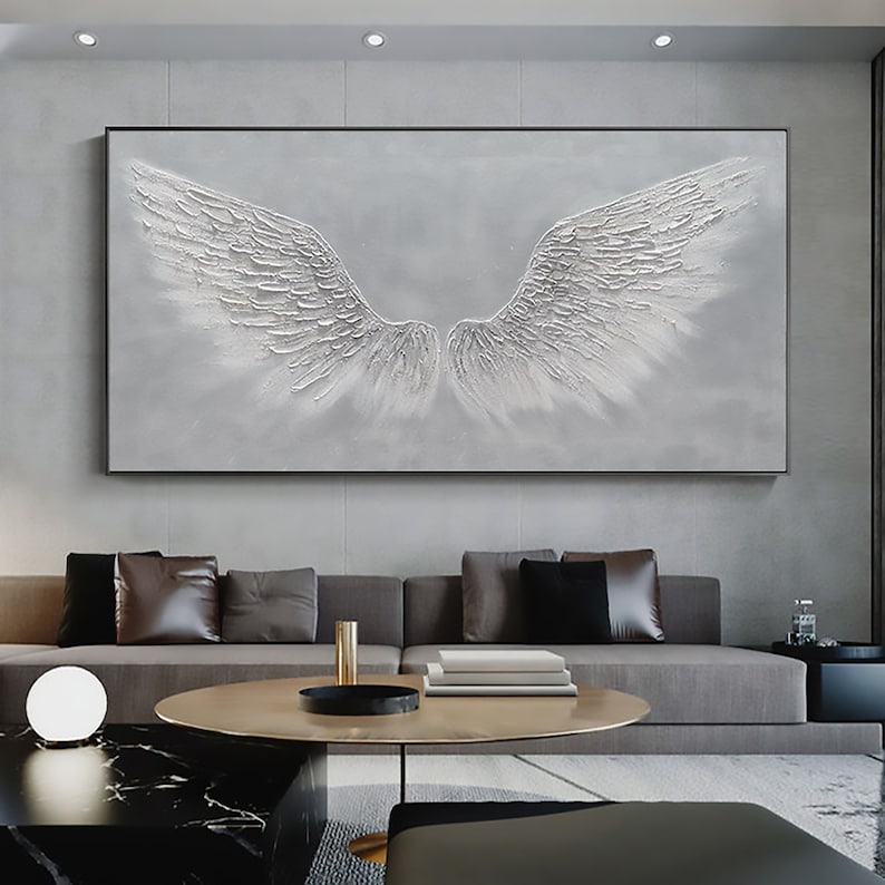 Large White Angel Wing Oil Painting on Canvas, Abstract Original Modern Minimalist Custom 3D Texture Acrylic Painting Bedroom Wall Art Decor - Oil Painting Haven Oil Painting Haven