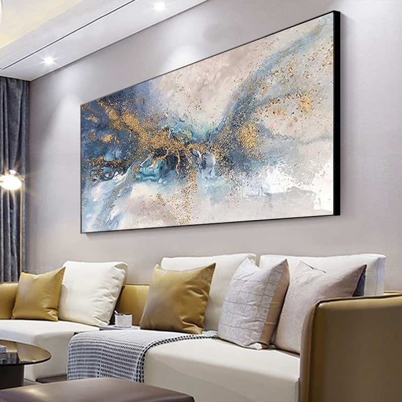 Abstract Gold Texture Oil Painting on Canvas, Large Wall Art, Blue Original Custom Painting Modern Living Room Office Wall Art Home Decor - Oil Painting Haven Oil Painting Haven