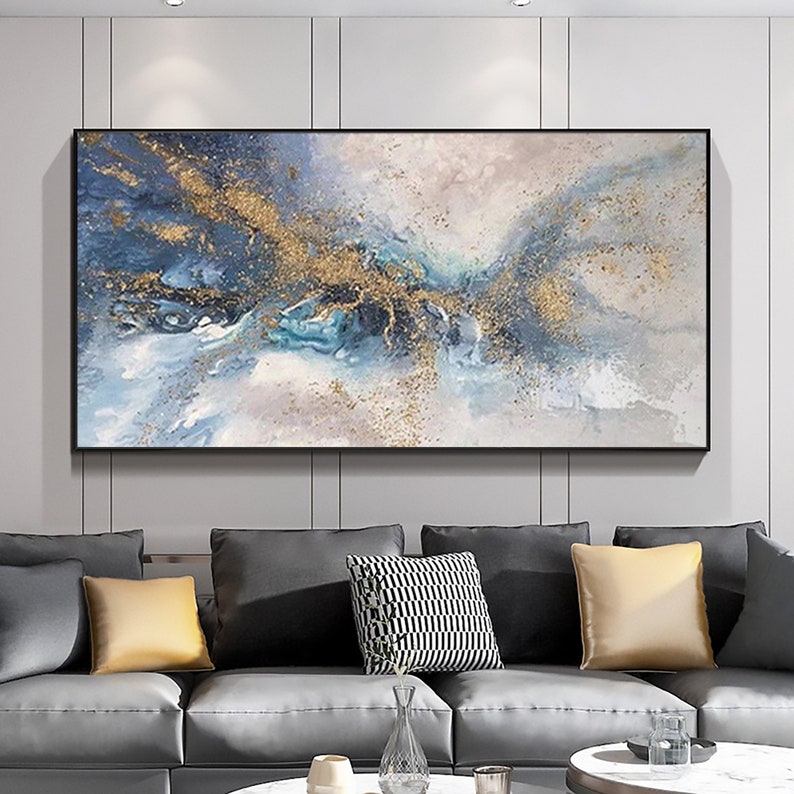 Abstract Gold Texture Oil Painting on Canvas, Large Wall Art, Blue Original Custom Painting Modern Living Room Office Wall Art Home Decor - Oil Painting Haven Oil Painting Haven