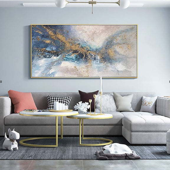 Abstract Gold Texture Oil Painting on Canvas, Large Wall Art, Blue Original Custom Painting Modern Living Room Office Wall Art Home Decor - Oil Painting Haven Oil Painting Haven