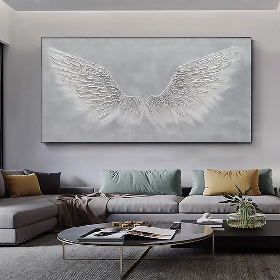 Large White Angel Wing Oil Painting on Canvas, Abstract Original Modern Minimalist Custom 3D Texture Acrylic Painting Bedroom Wall Art Decor - Oil Painting Haven Oil Painting Haven