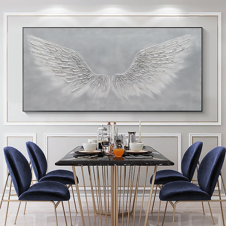 Large White Angel Wing Oil Painting on Canvas, Abstract Original Modern Minimalist Custom 3D Texture Acrylic Painting Bedroom Wall Art Decor - Oil Painting Haven