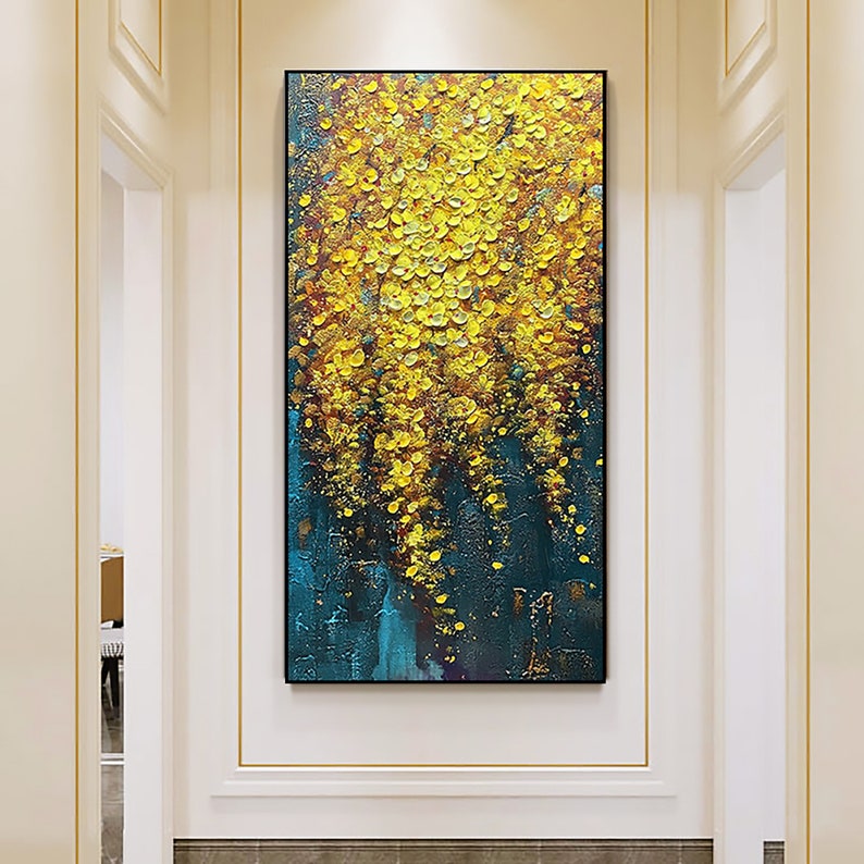 Abstract Yellow Flower Landscape Oil Painting on Canvas, Original Modern Floral Textured Acrylic Painting Large Wall Art Living Room Decor - Oil Painting Haven Oil Painting Haven