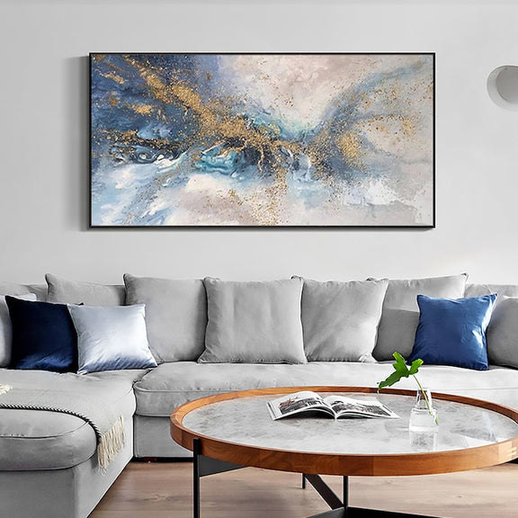 Abstract Gold Texture Oil Painting on Canvas, Large Wall Art, Blue Original Custom Painting Modern Living Room Office Wall Art Home Decor - Oil Painting Haven Oil Painting Haven