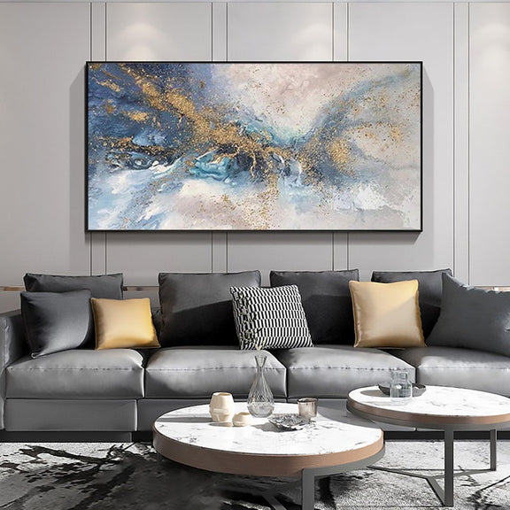 Abstract Gold Texture Oil Painting on Canvas, Large Wall Art, Blue Original Custom Painting Modern Living Room Office Wall Art Home Decor - Oil Painting Haven Oil Painting Haven