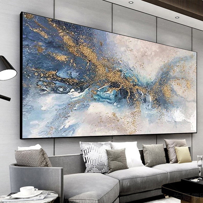 Abstract Gold Texture Oil Painting on Canvas, Large Wall Art, Blue Original Custom Painting Modern Living Room Office Wall Art Home Decor - Oil Painting Haven Oil Painting Haven