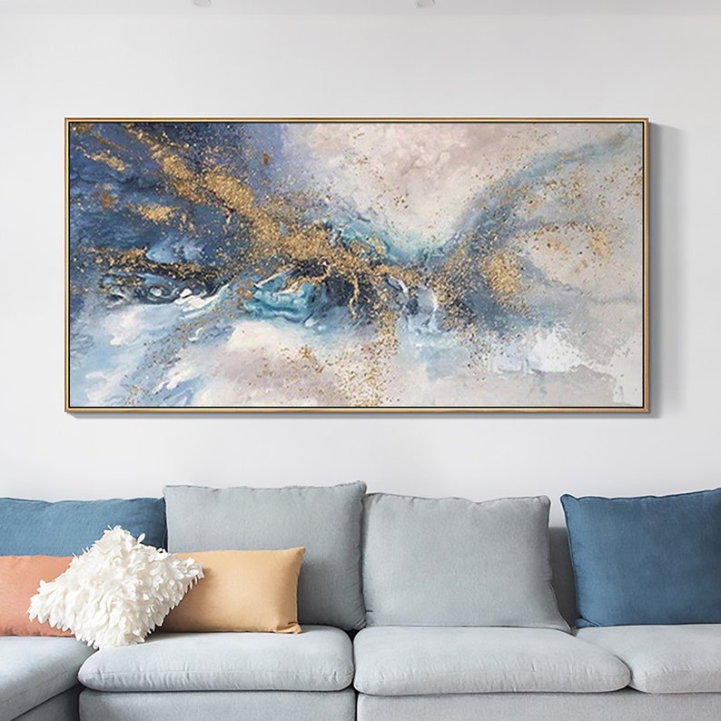 Abstract Gold Texture Oil Painting on Canvas, Large Wall Art, Blue Original Custom Painting Modern Living Room Office Wall Art Home Decor - Oil Painting Haven