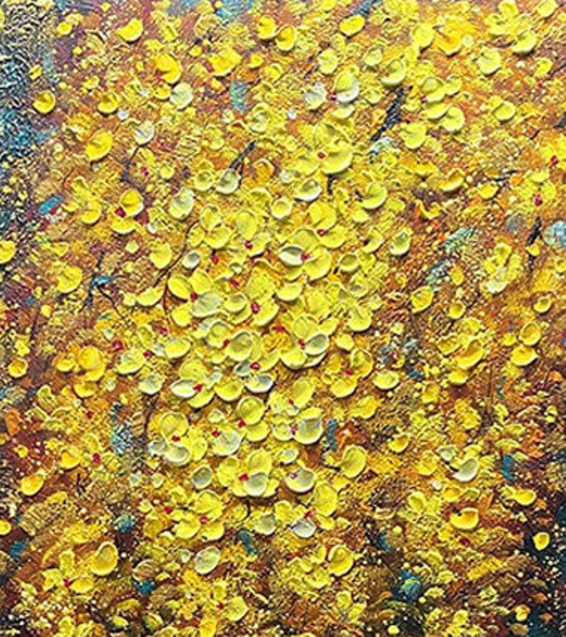 Abstract Yellow Flower Landscape Oil Painting on Canvas, Original Modern Floral Textured Acrylic Painting Large Wall Art Living Room Decor - Oil Painting Haven Oil Painting Haven