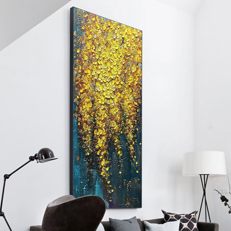 Abstract Yellow Flower Landscape Oil Painting on Canvas, Original Modern Floral Textured Acrylic Painting Large Wall Art Living Room Decor - Oil Painting Haven Oil Painting Haven