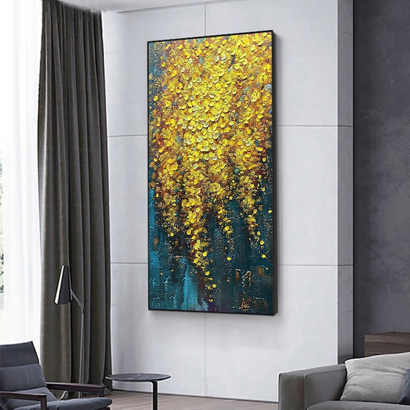 Abstract Yellow Flower Landscape Oil Painting on Canvas, Original Modern Floral Textured Acrylic Painting Large Wall Art Living Room Decor - Oil Painting Haven Oil Painting Haven