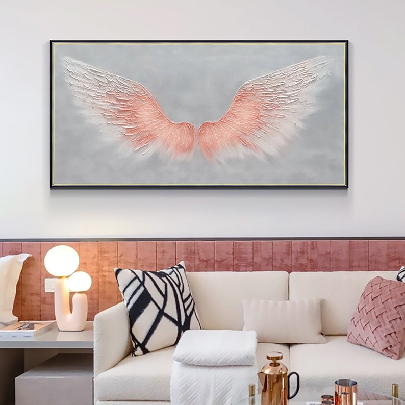 Large Pink Angel Wing Oil Painting on Canvas, Abstract Original Modern Minimalist Custom 3D Texture Acrylicd Painting Bedroom Wall Art Decor - Oil Painting Haven Oil Painting Haven