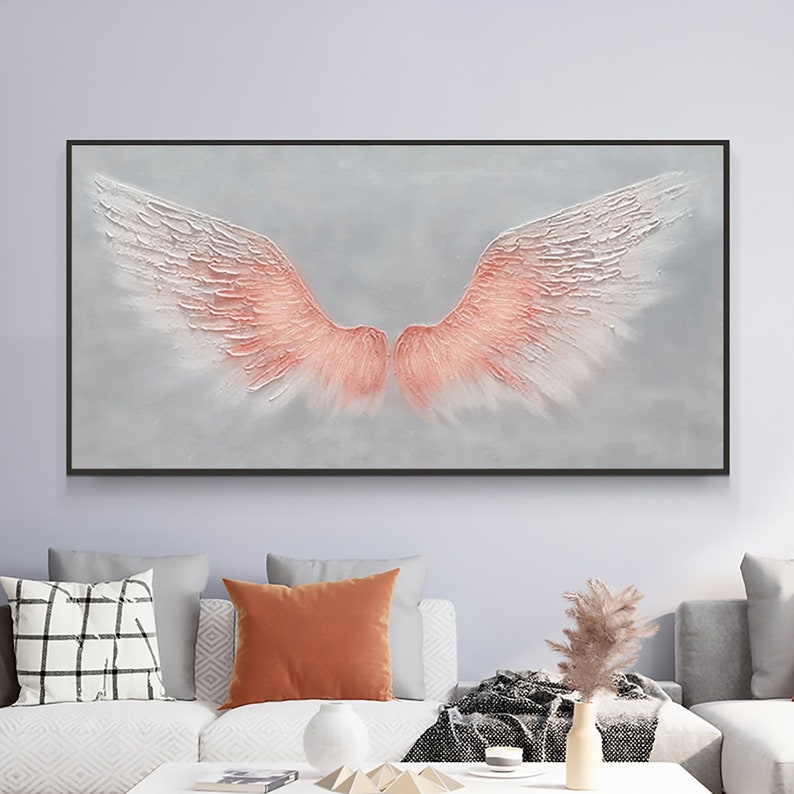 Large Pink Angel Wing Oil Painting on Canvas, Abstract Original Modern Minimalist Custom 3D Texture Acrylicd Painting Bedroom Wall Art Decor - Oil Painting Haven Oil Painting Haven