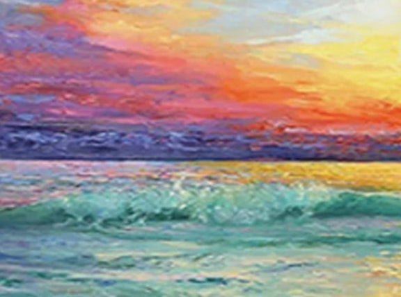 Abstract Sunrise Ocean Oil Painting on Canvas, Large Original Custom Modern Textured Coastal Landscape Painting Living Room Wall Home Decor - Oil Painting Haven Oil Painting Haven