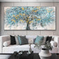 Gold Foil Blooming Banyan Tree Hand Painted, Original Canvas Teal Tree Abstract Textured Landscape Modern Bedroom Large Wall Art Home Decor - Oil Painting Haven