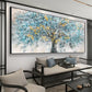 Gold Foil Blooming Banyan Tree Hand Painted, Original Canvas Teal Tree Abstract Textured Landscape Modern Bedroom Large Wall Art Home Decor - Oil Painting Haven