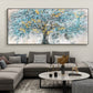 Gold Foil Blooming Banyan Tree Hand Painted, Original Canvas Teal Tree Abstract Textured Landscape Modern Bedroom Large Wall Art Home Decor - Oil Painting Haven