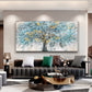 Gold Foil Blooming Banyan Tree Hand Painted, Original Canvas Teal Tree Abstract Textured Landscape Modern Bedroom Large Wall Art Home Decor - Oil Painting Haven