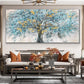 Gold Foil Blooming Banyan Tree Hand Painted, Original Canvas Teal Tree Abstract Textured Landscape Modern Bedroom Large Wall Art Home Decor - Oil Painting Haven