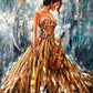 Gorgeous Girl with Violin Oil Painting Abstract Woman Wall Art Luxury Gift for Her Blue Gold Painting 30x40 Music Wall Decor Modern Art - Oil Painting Haven