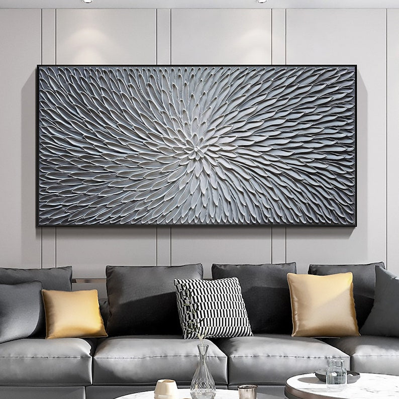 Large Abstract Flower Oil Painting, Original Minimalist White Floral Palette Knife Acrylic Painting Modern Living Room Wall Art Home Decor - Oil Painting Haven Oil Painting Haven